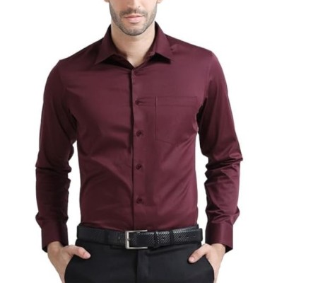 Cotton Smart Fit Pointed Collar Solid Full Sleeve Shirt for men's